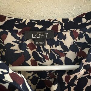 LOFT Navy and Burgundy Floral Top